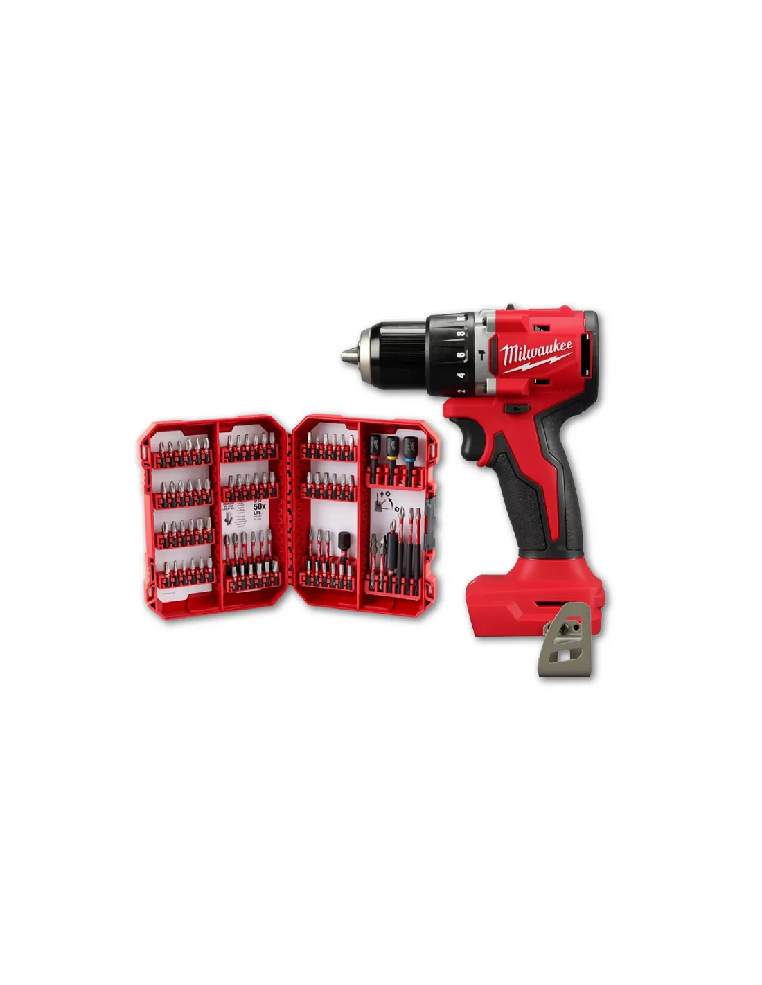 COMBO MILWAUKEE 7: TALADRO 1/2'' M18 + SET DE PUNTAS DESTORNILLADOR